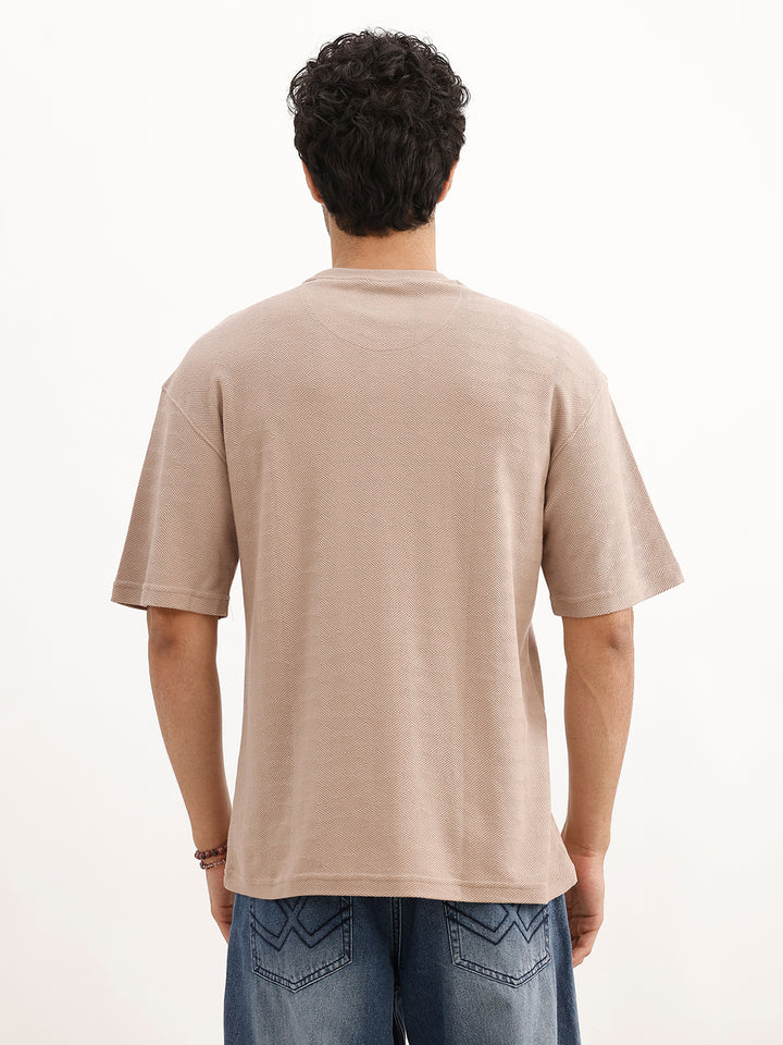 Solid Oversized Textured T-Shirt | Brown