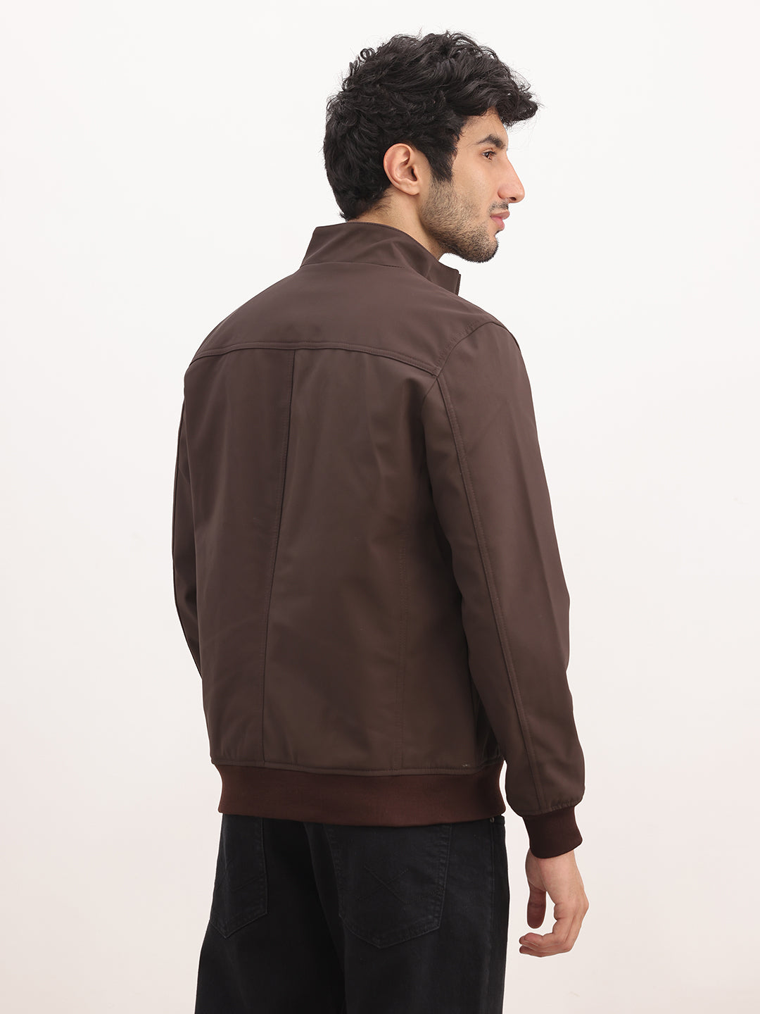 Solid Slim Fit Zipper Jacket | Tan