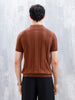 Classic Flat Knit Textured Polo T-Shirt For Men | Brown