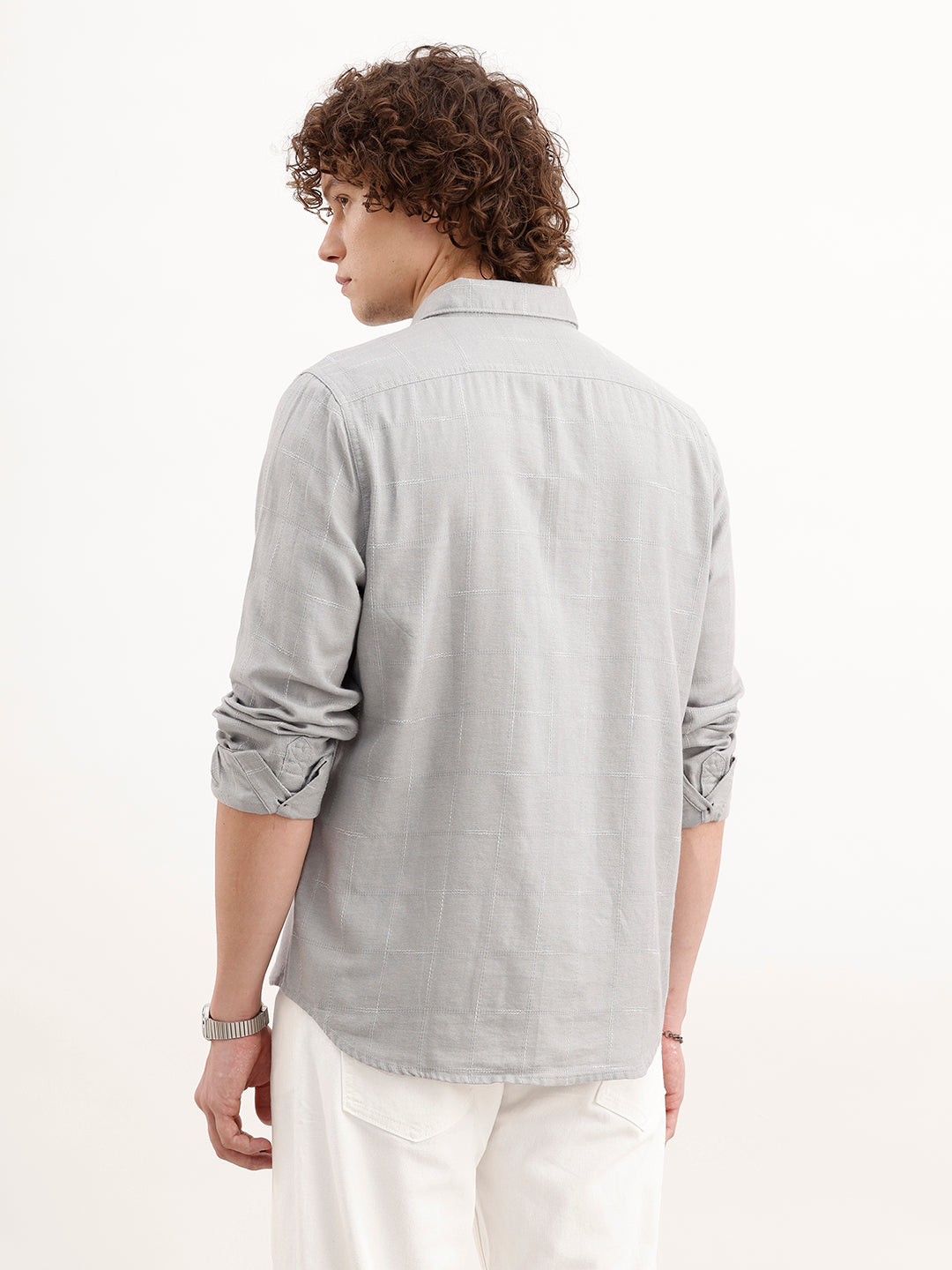 Slim Fit Checkered Shirt  | Grey