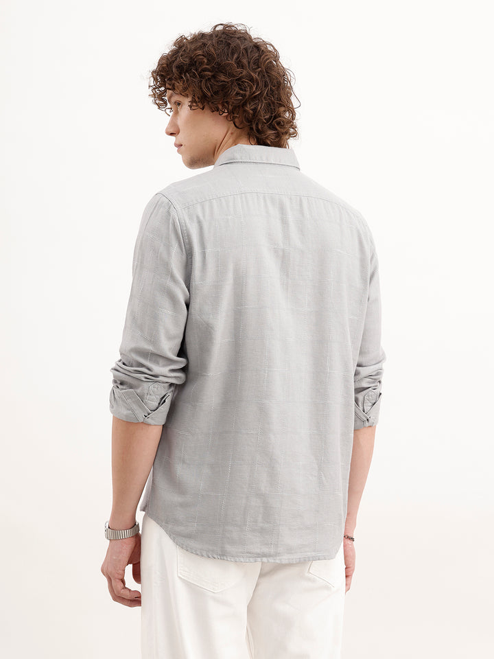 Slim Fit Checkered Shirt  | Grey