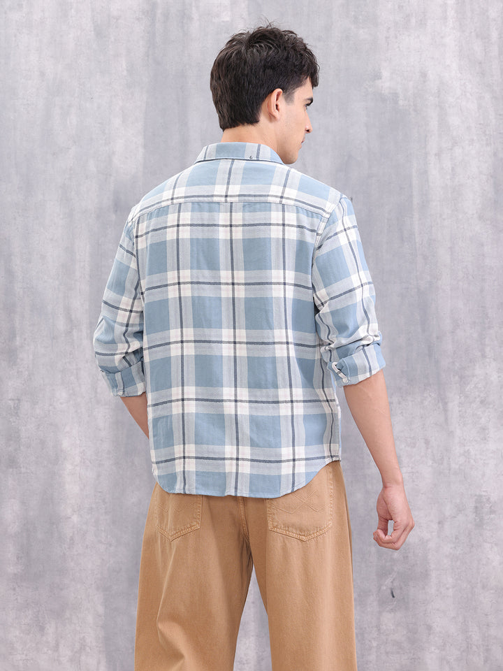 Double Pocket Checkered Shirt | Blue