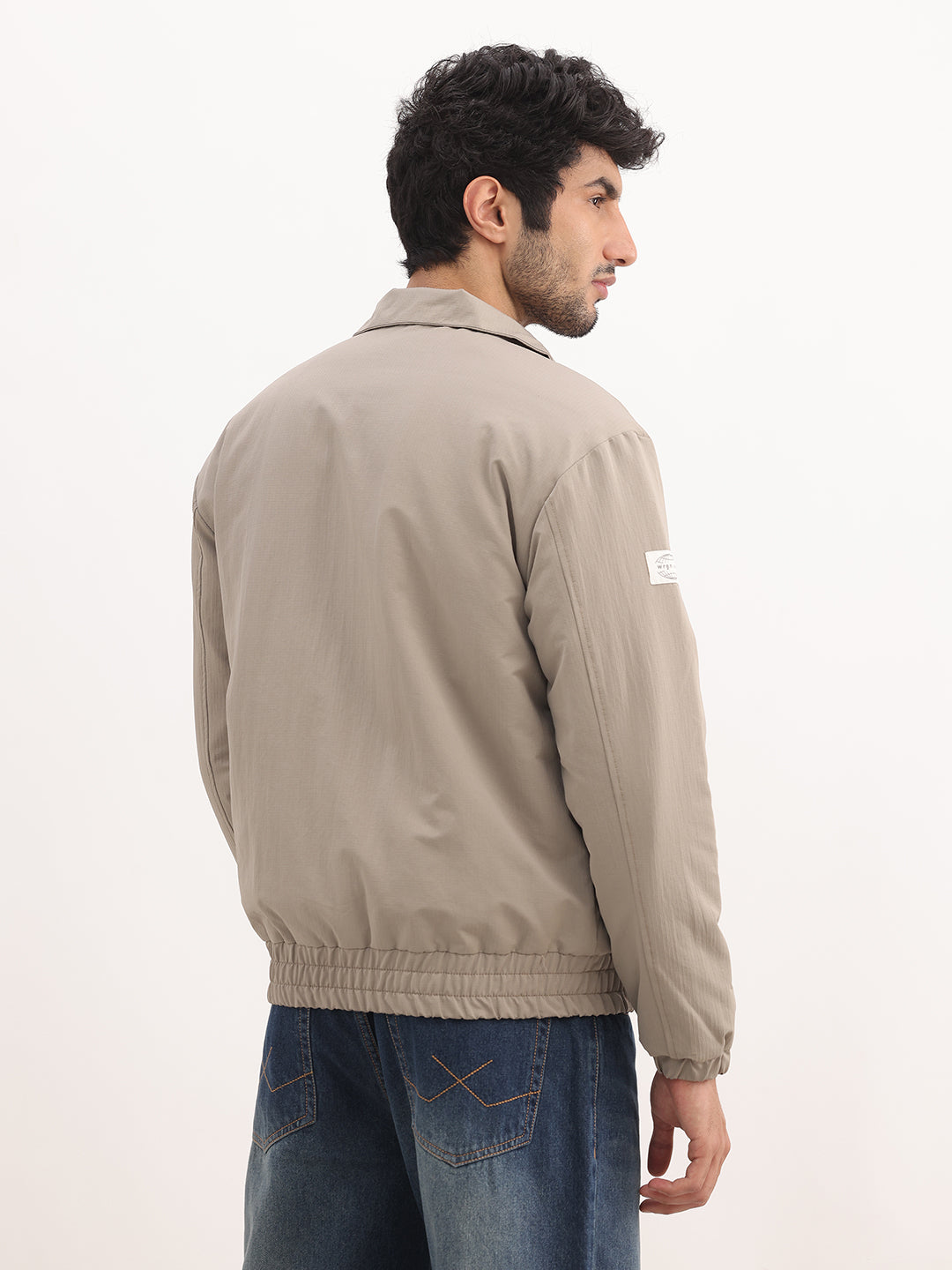 Solid Comfort Fit Puffer Jacket | Beige