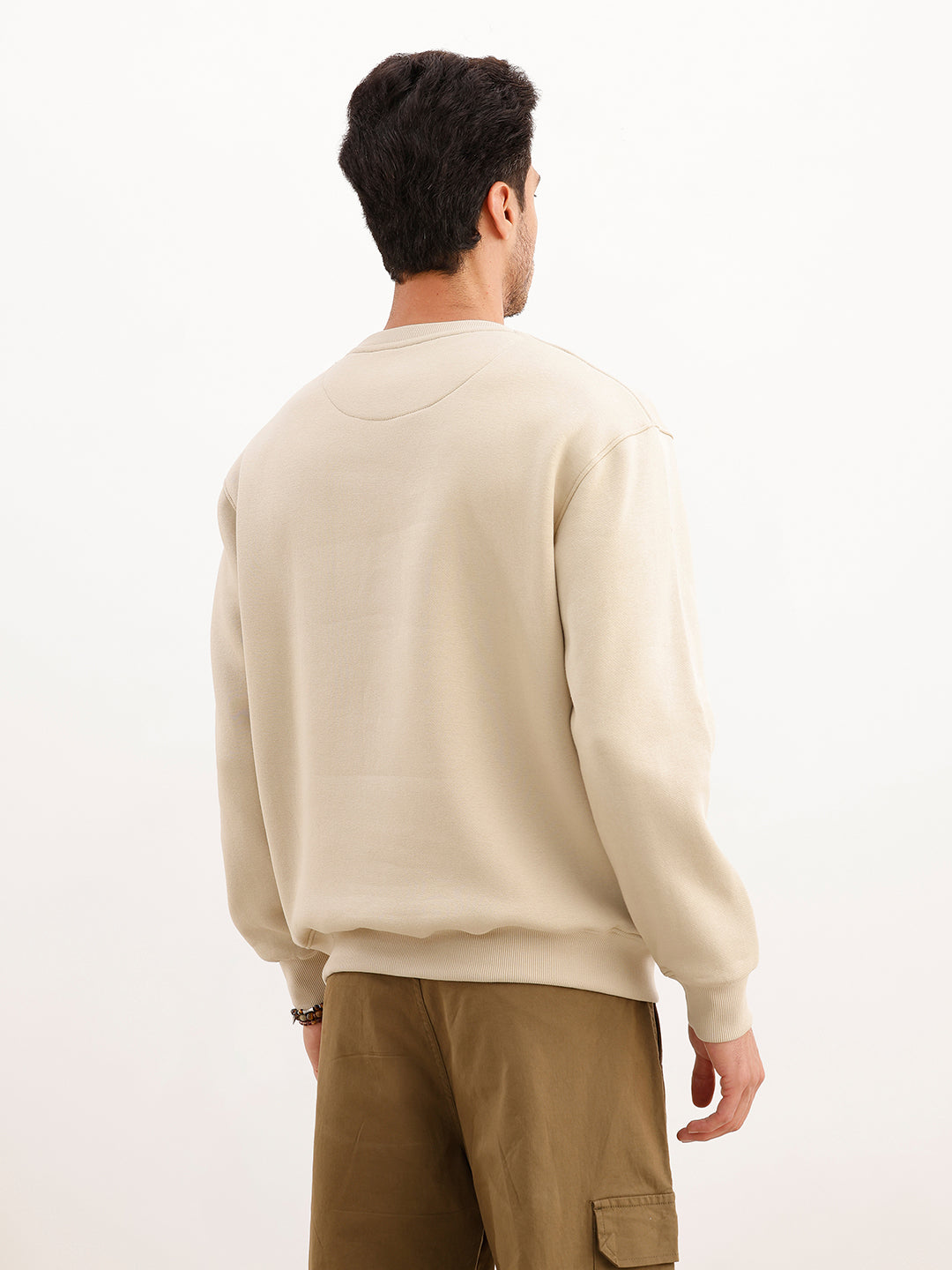Solid Foil Printed Sweatshirt | Beige | WVSS9004F