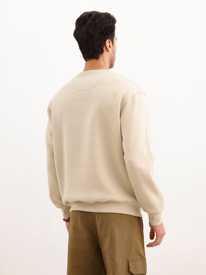 Solid Foil Printed Sweatshirt | Beige