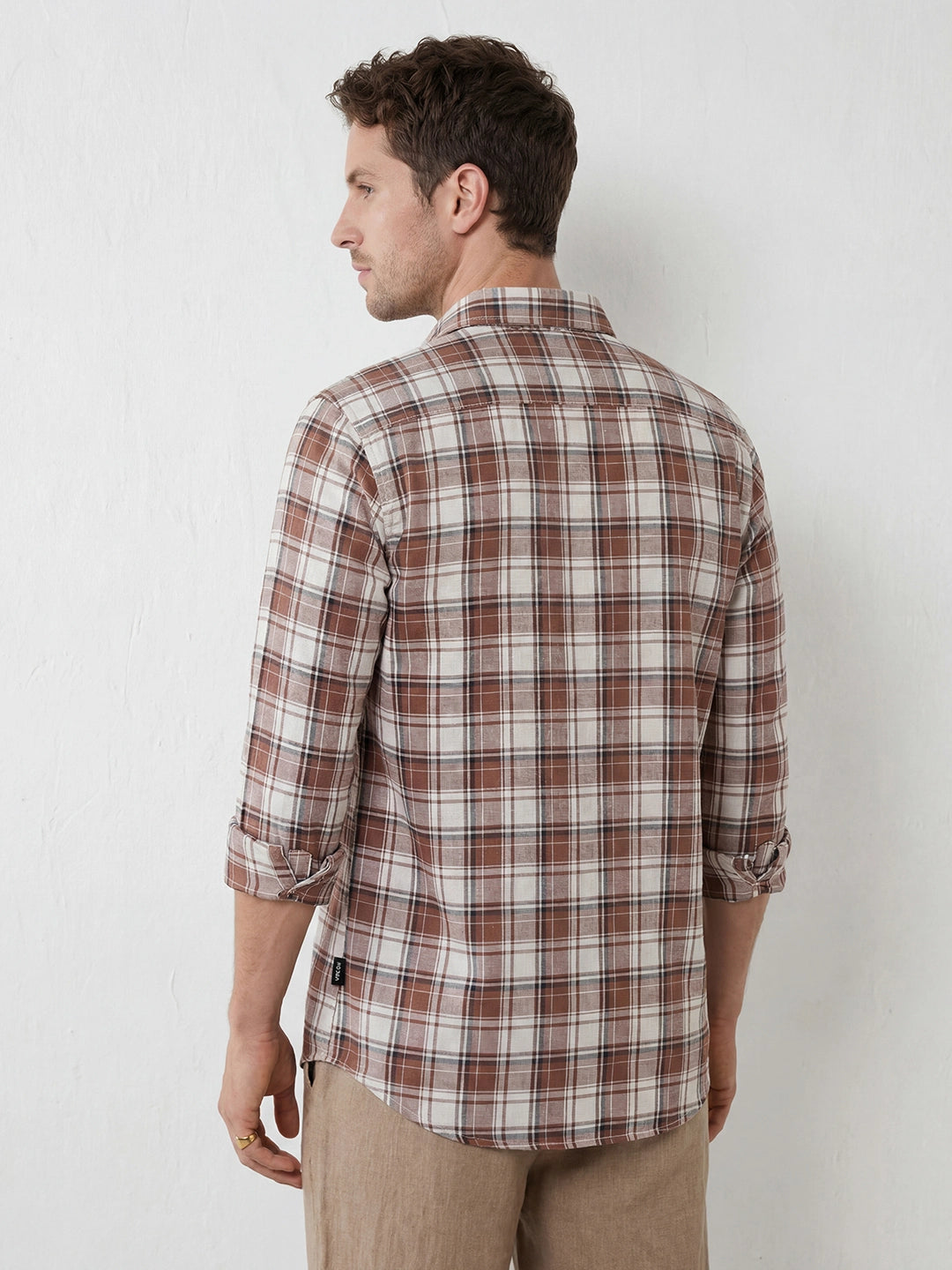 Slim Fit Checkered Shirt | Brown