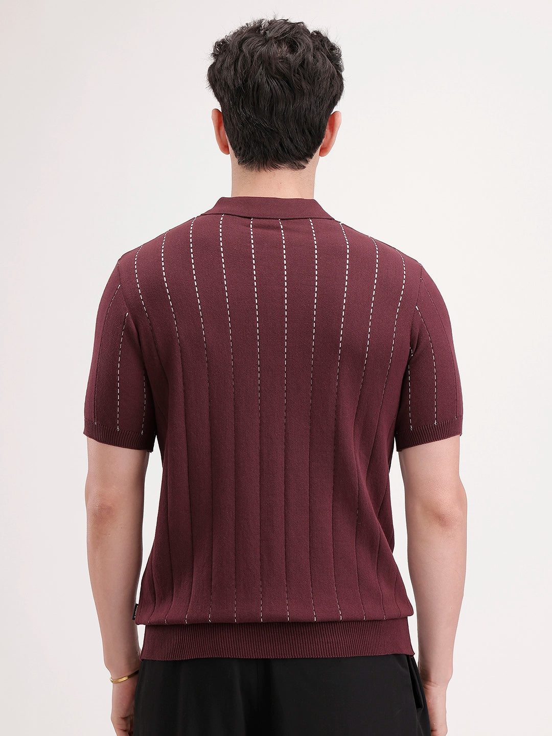Slim Fit Flat Knit Polo T-Shirt | Maroon
