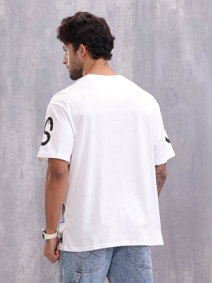 Grafitti Inspired Logo Placement Print Oversized Fit T-Shirt | White