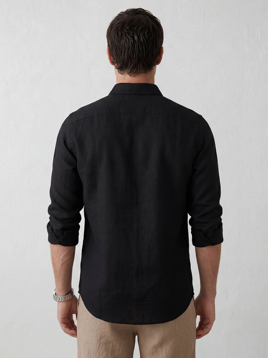 Linen Blend Slim Fit Shirt | Black