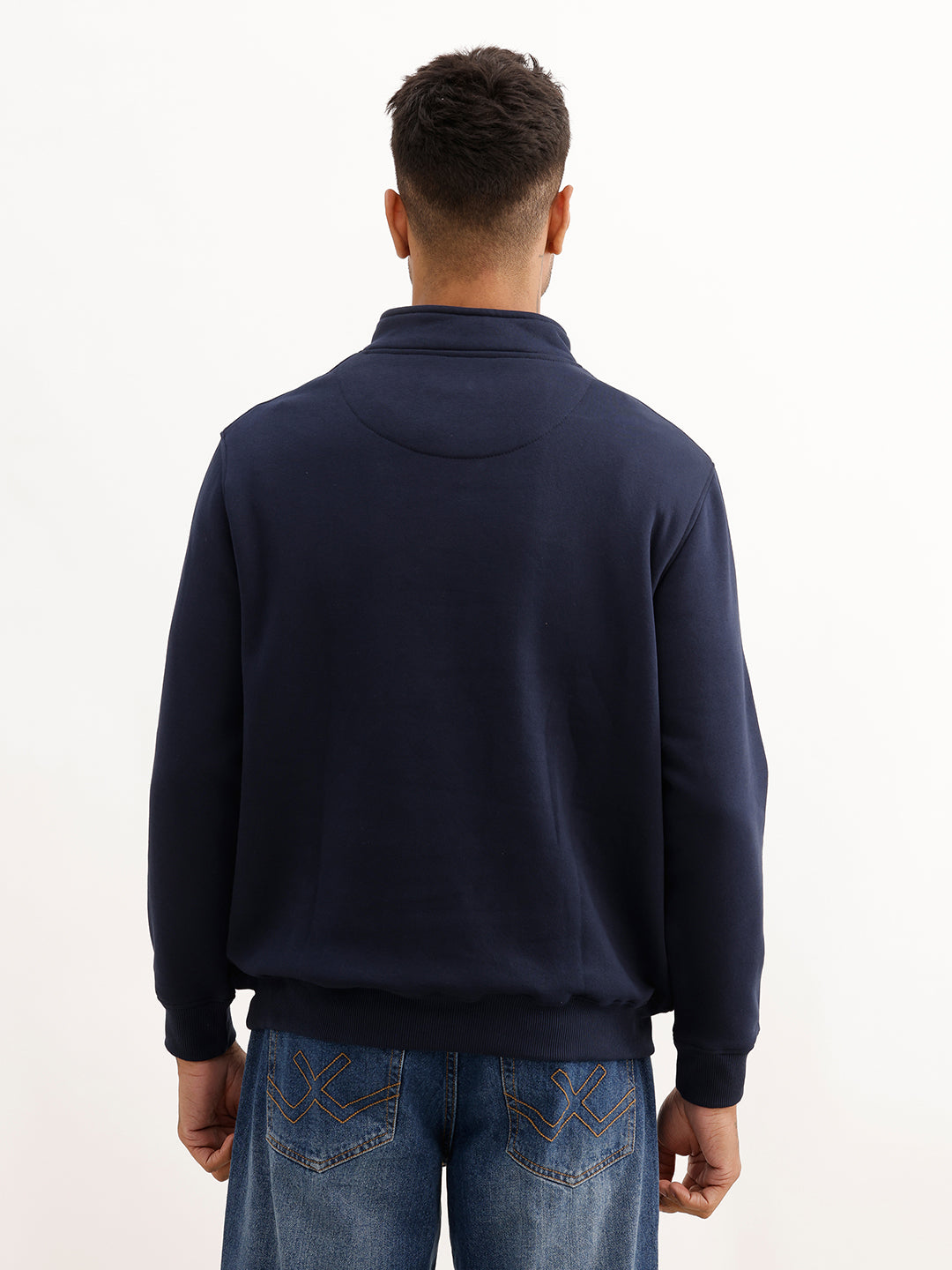 Comfort Fit Placement Printed Sweatshirt | Navy Blue