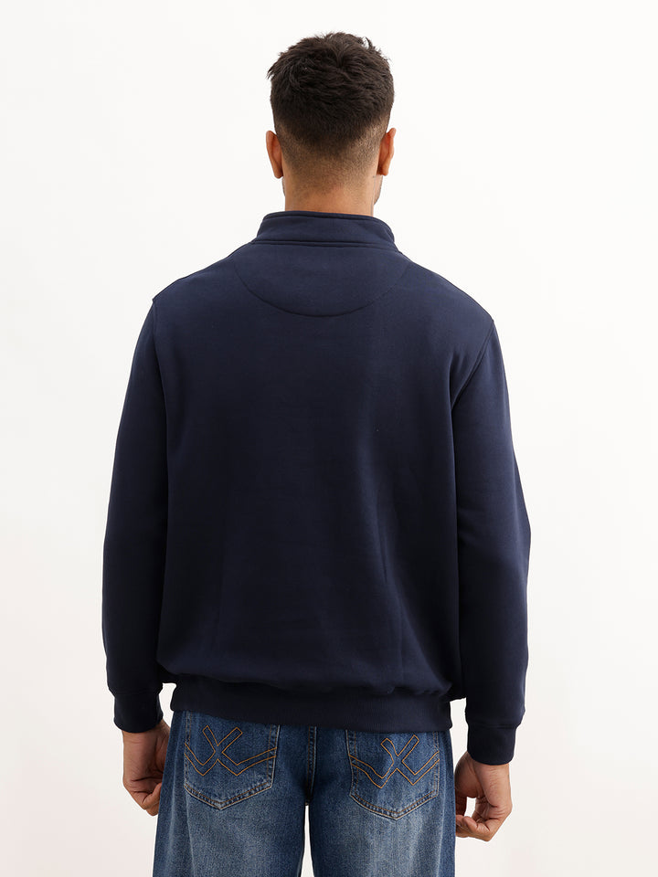 Comfort Fit Placement Printed Sweatshirt | Navy Blue