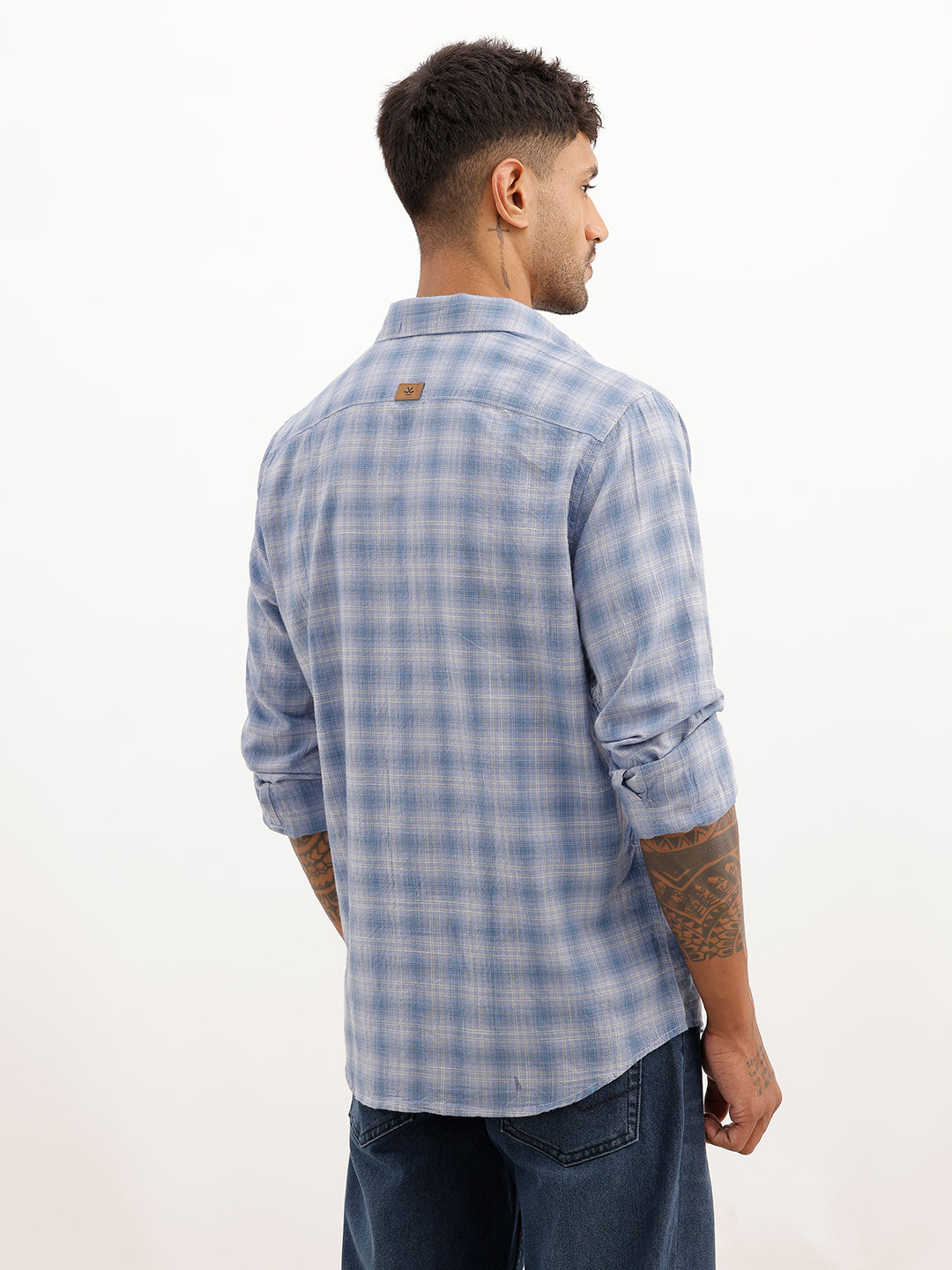Regular Fit Checkered Full Sleeve Shirt | Blue