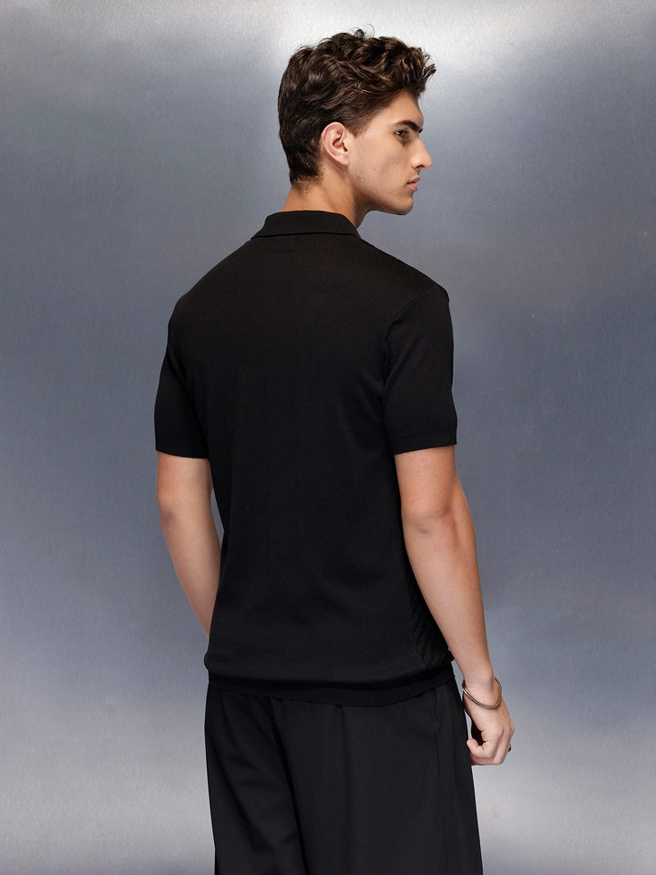 Men’s textured zip polo tshirt | Black