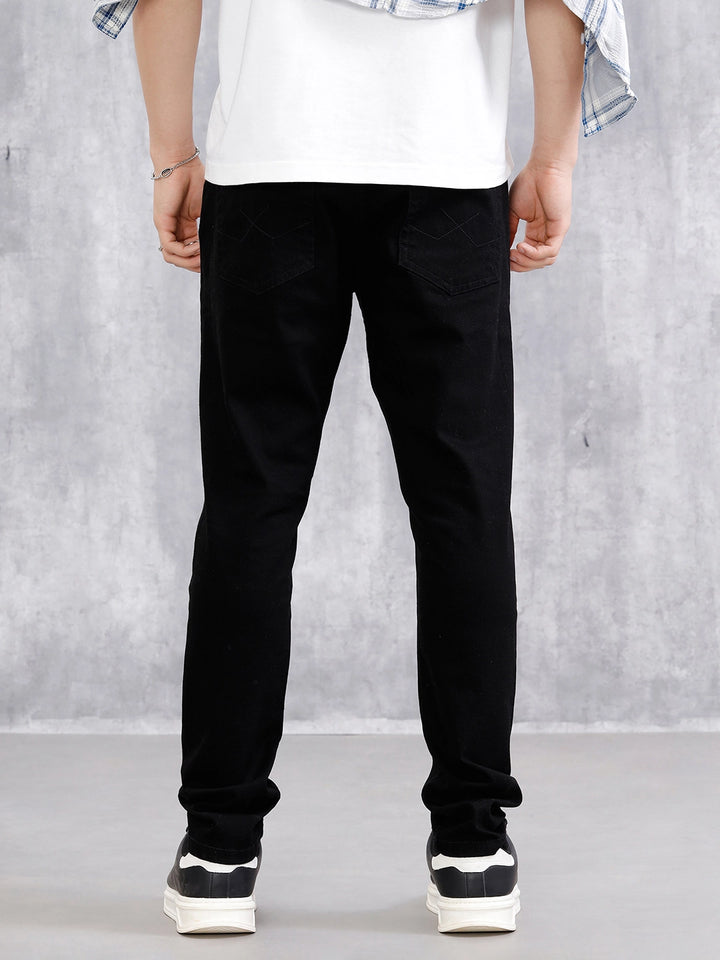 Cotton Blend Slim Tappered Jeans | Black
