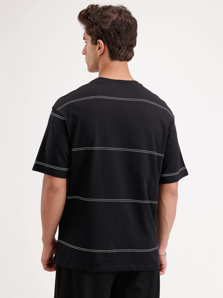 Oversized Printed Striped T-Shirt | Black