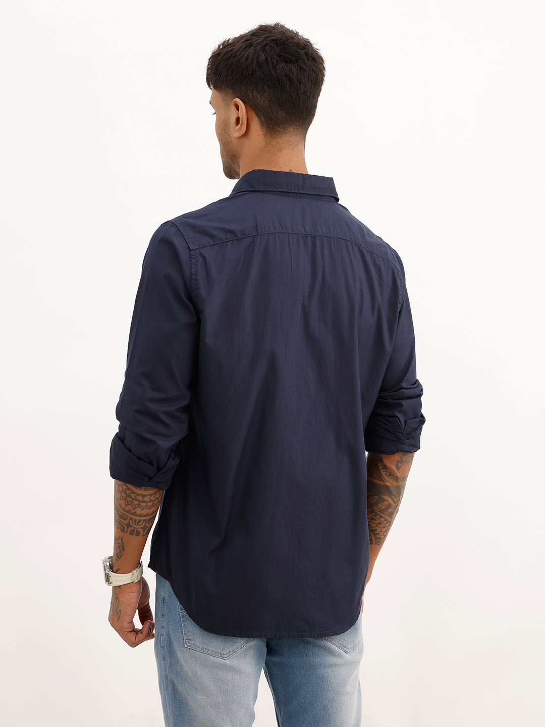 Solid Regular Fit Full Sleeve Shirt | Navy Blue | WRSH2065F