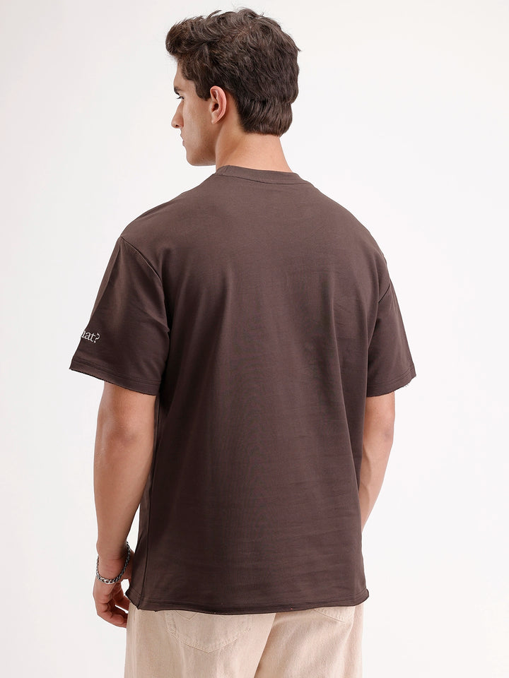 Oversized Solid Patch Pocket T-Shirt | Brown