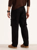 Solid Loose Fit Cargo Trouser | Black