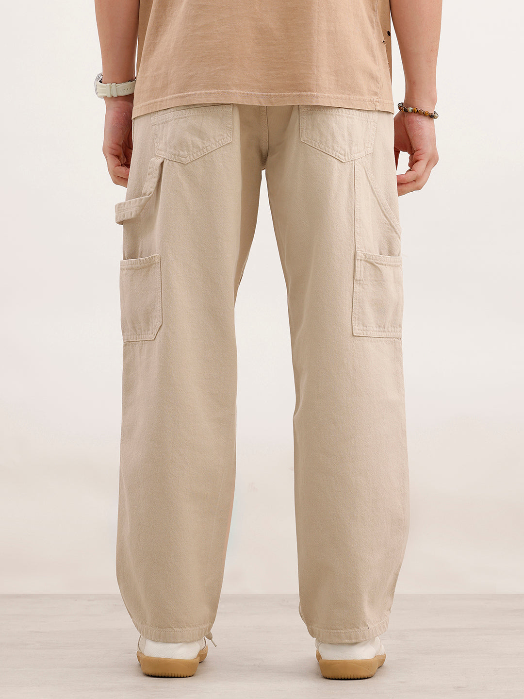 Loose Fit Cargo Denim Jeans  | Beige