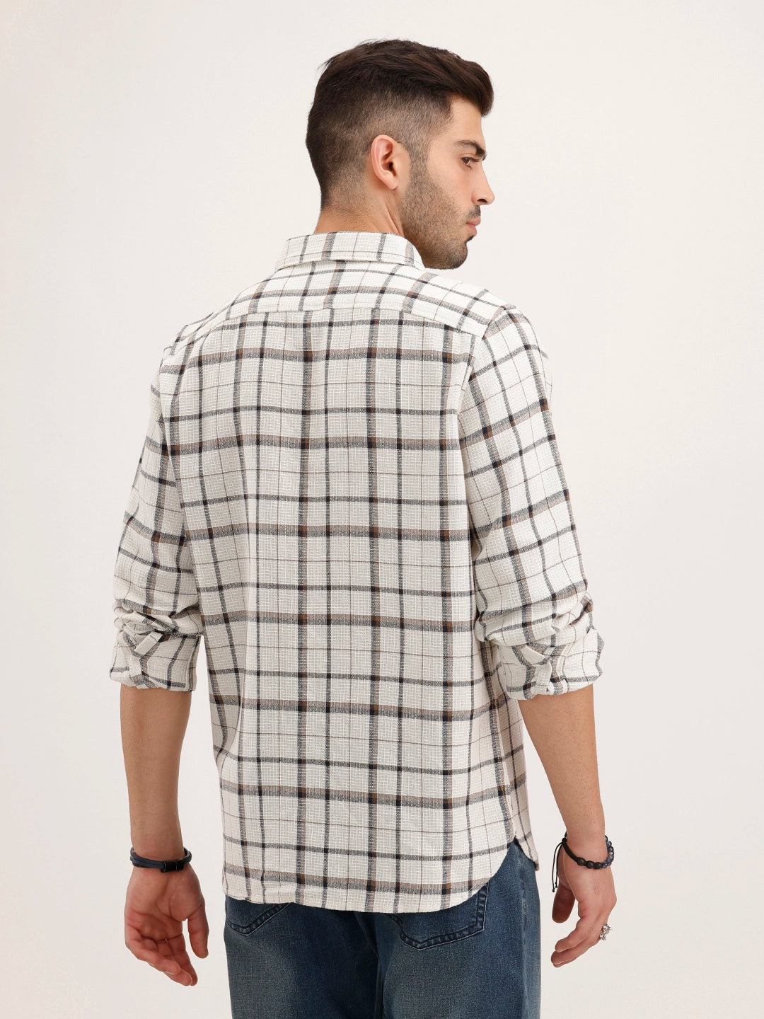 Textured Regular Fit Chackered Shirt | Off White