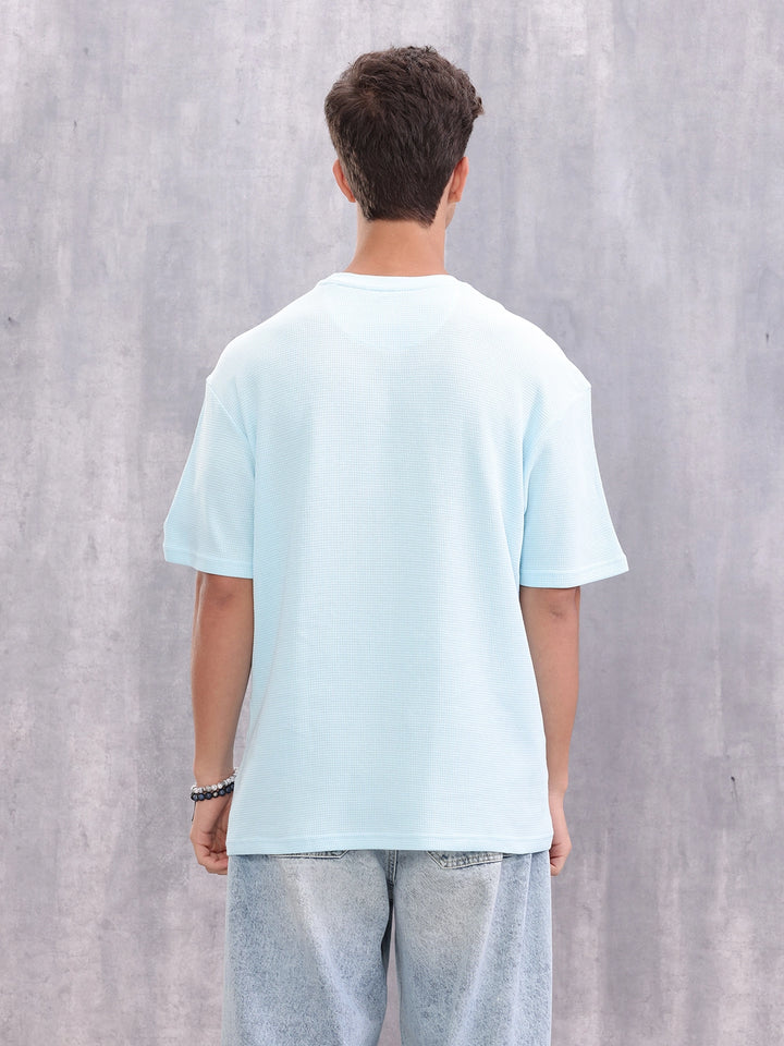 Waffle Textured Clean Look Oversized Fit T-shirt | Light Blue