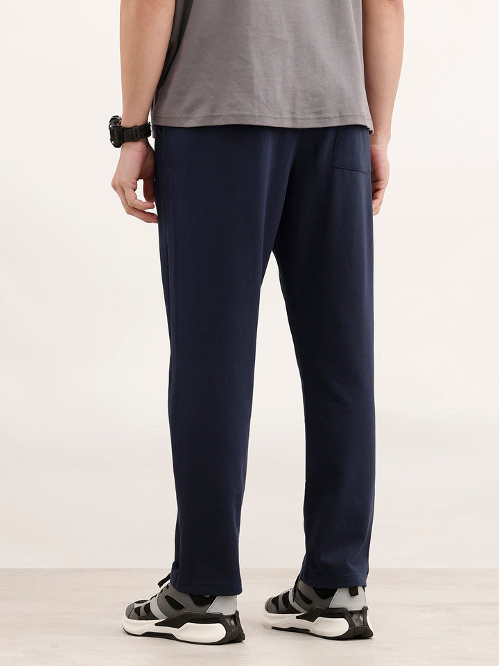Solid Regular Fit Knitted Jogger | Navy Blue