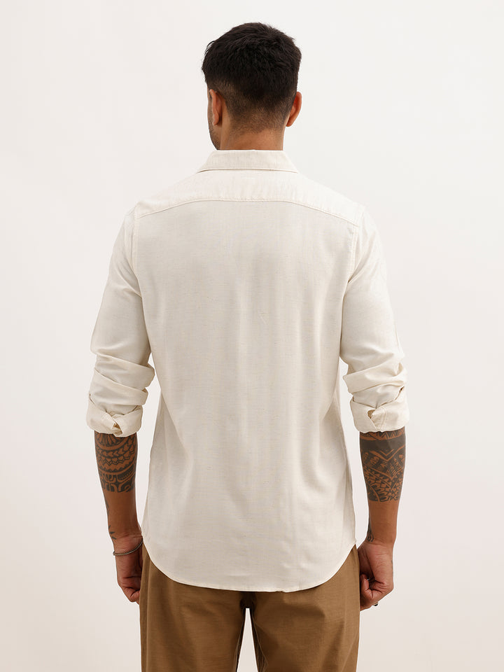 Solid Linen Blend Full Sleeve Shirt | Cream