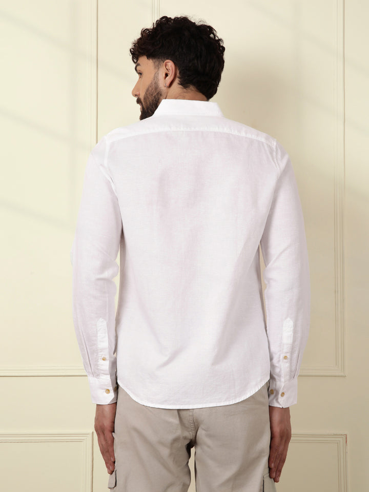 Solid Linen Blend Shirt | White
