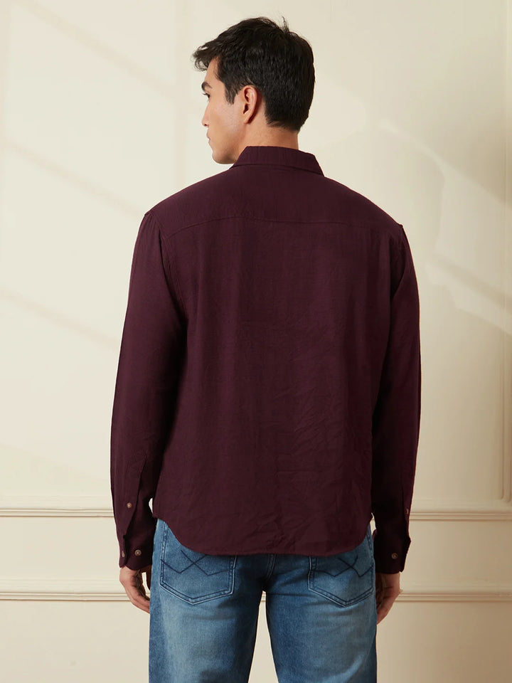 Textured Comfort Fit Shirt | Maroon