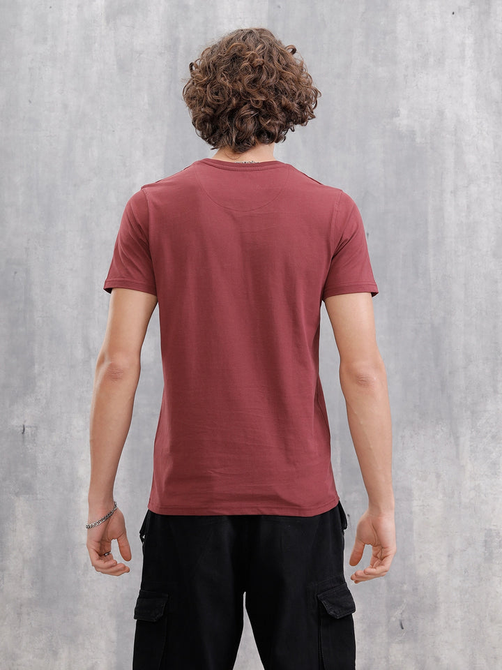 Dtm Embroidered Brand Logo Casual Crewneck T-shirt | Maroon