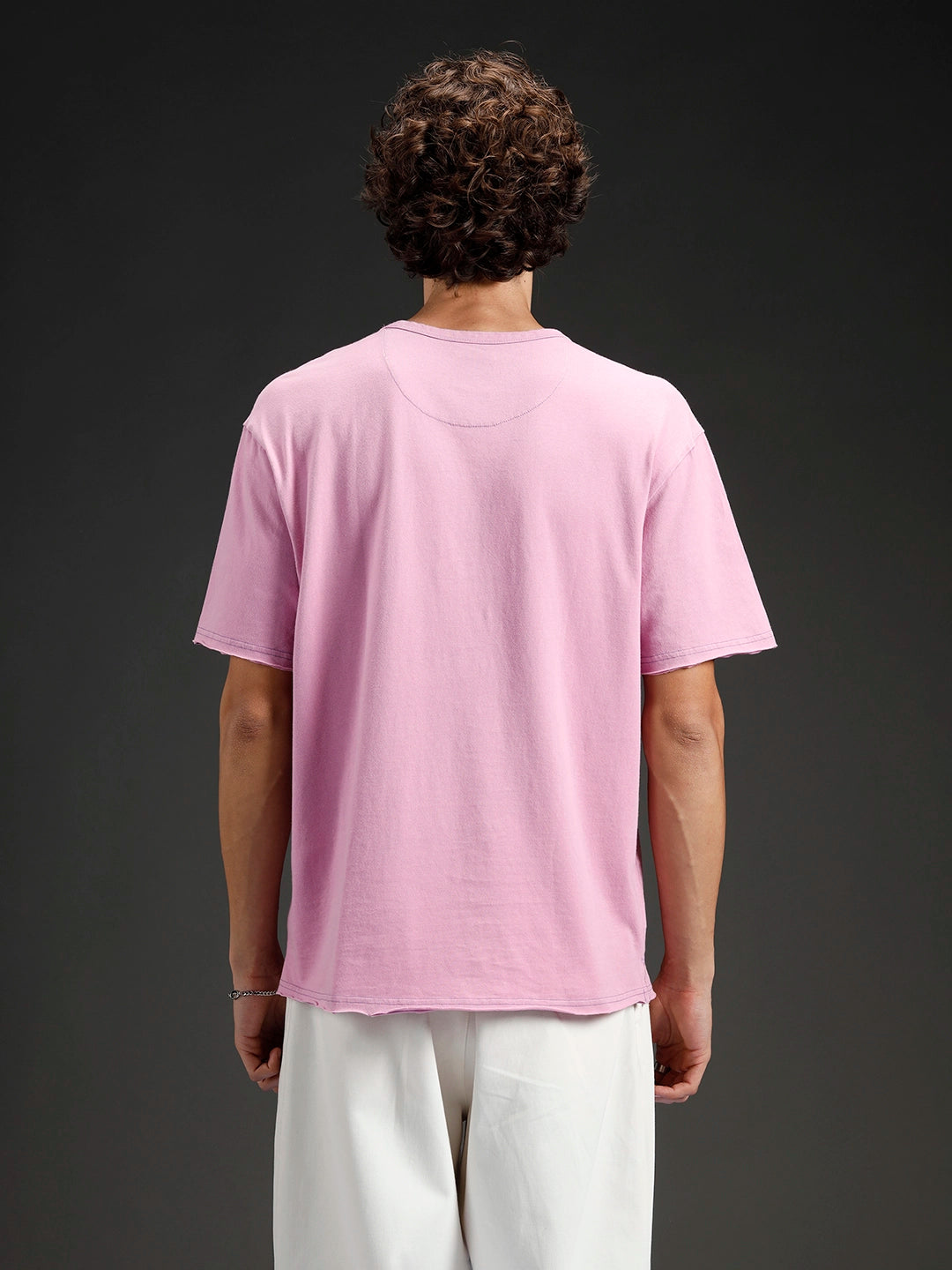 Wrogn Men's Raw Edged Oversized Graphic Tee | Purple