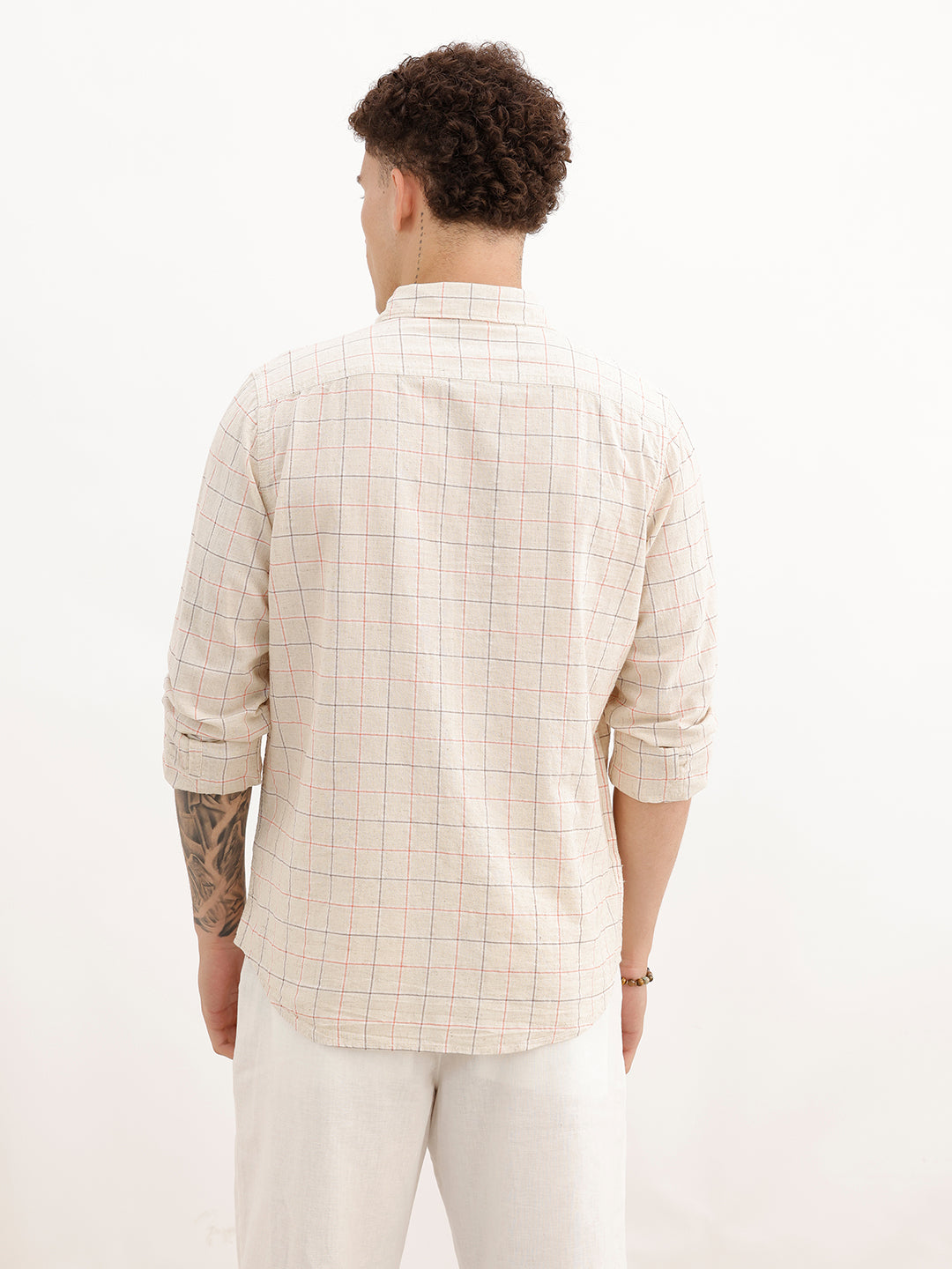 Regular Fit Full Sleeve Checkered Shirt | Beige | WWSH0730MAZ
