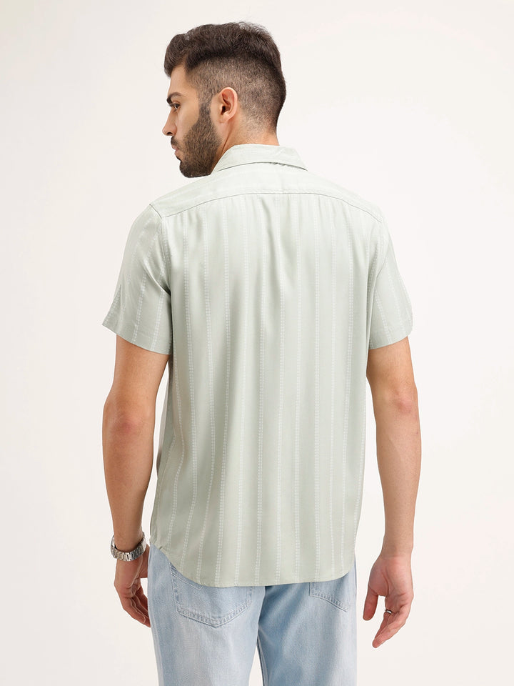 Slim Fit Striped Half Sleeve Shirt | Green