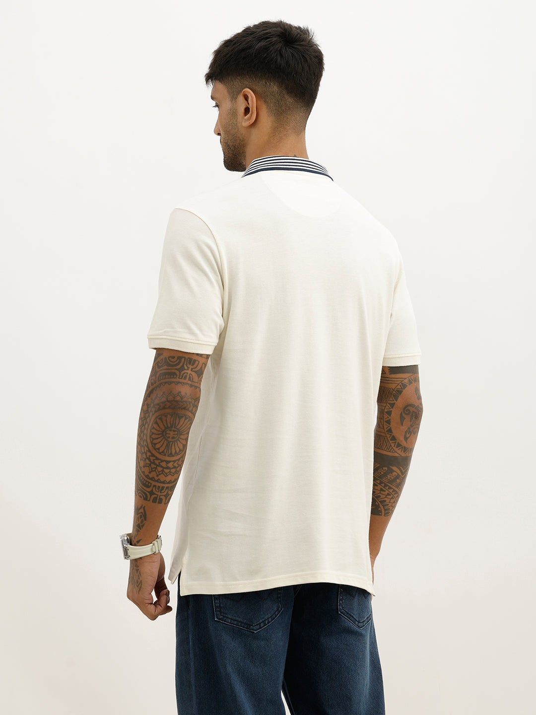 Classic Slim Fit Contrast Collar Polo T-Shirt | White