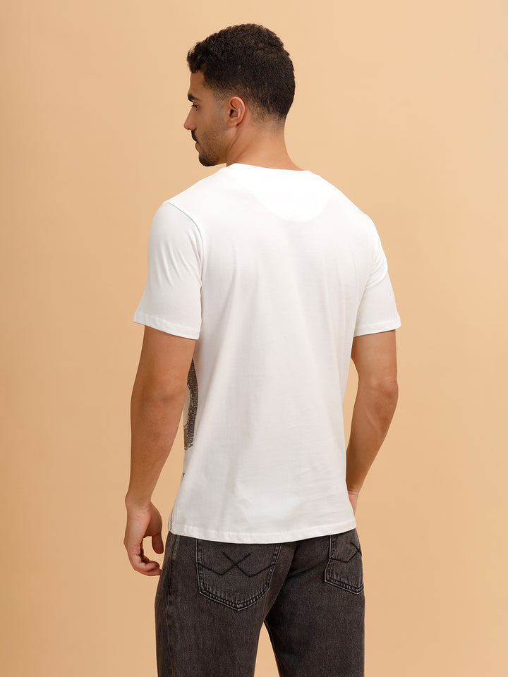 Patchwork Text Printed T-Shirt | White