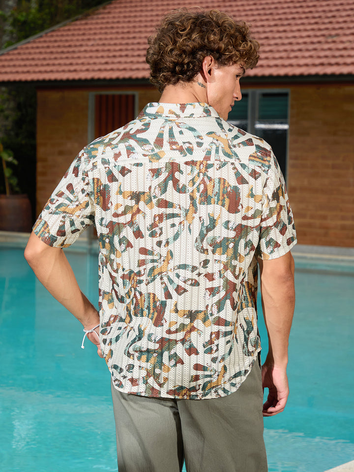 Textured AOP Comfort Fit Shirt | Beige