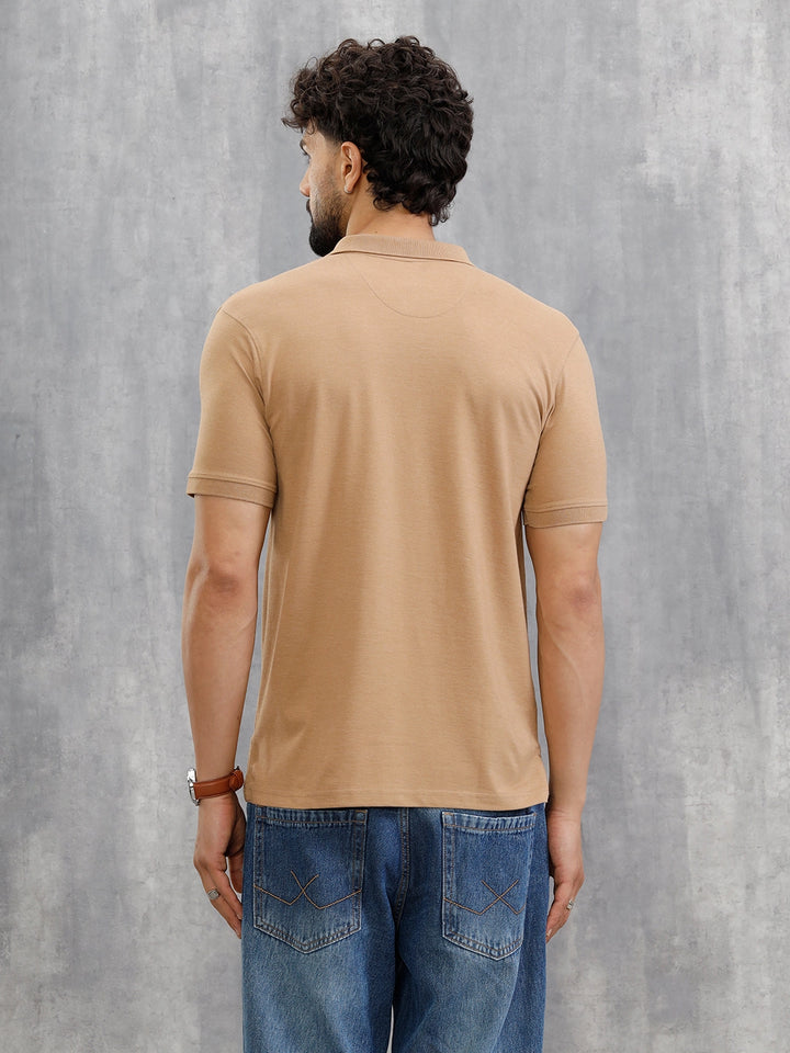 Zipper Polo T-Shirt | Beige
