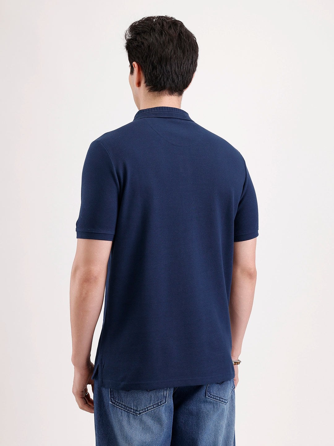 Jacquard Collar Polo T-Shirt  | Navy Blue