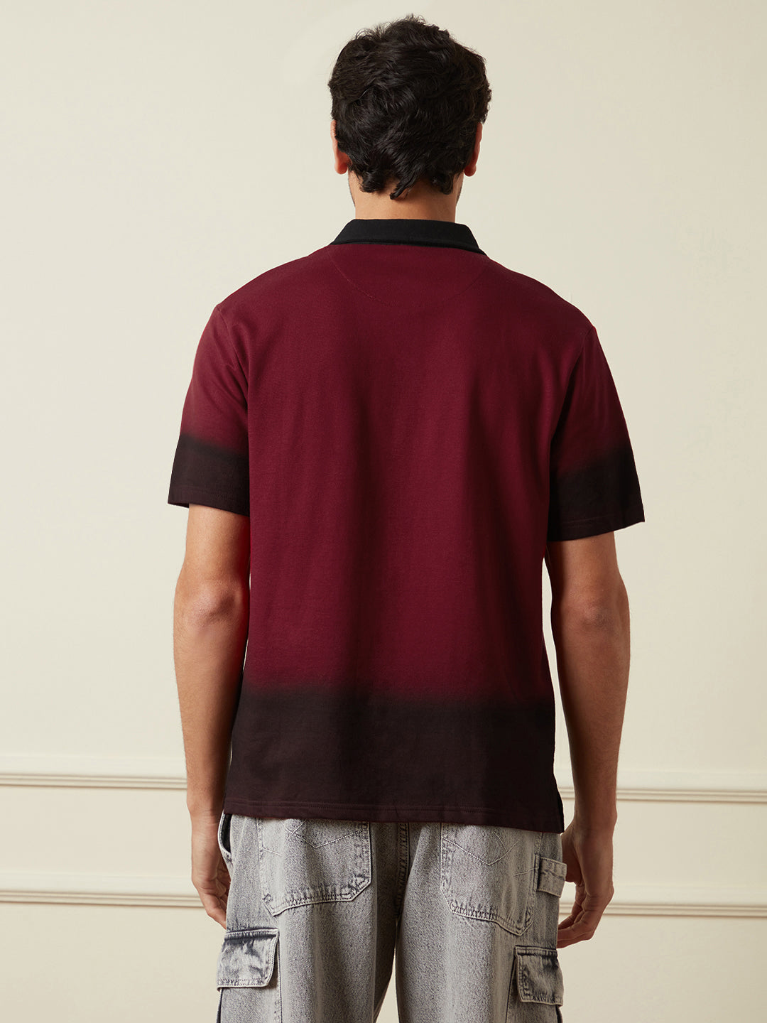 Maroon Pigment Sprayed Gradient T-Shirt