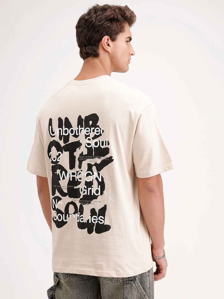 Oversized Fit Back Printed T-Shirt | Beige