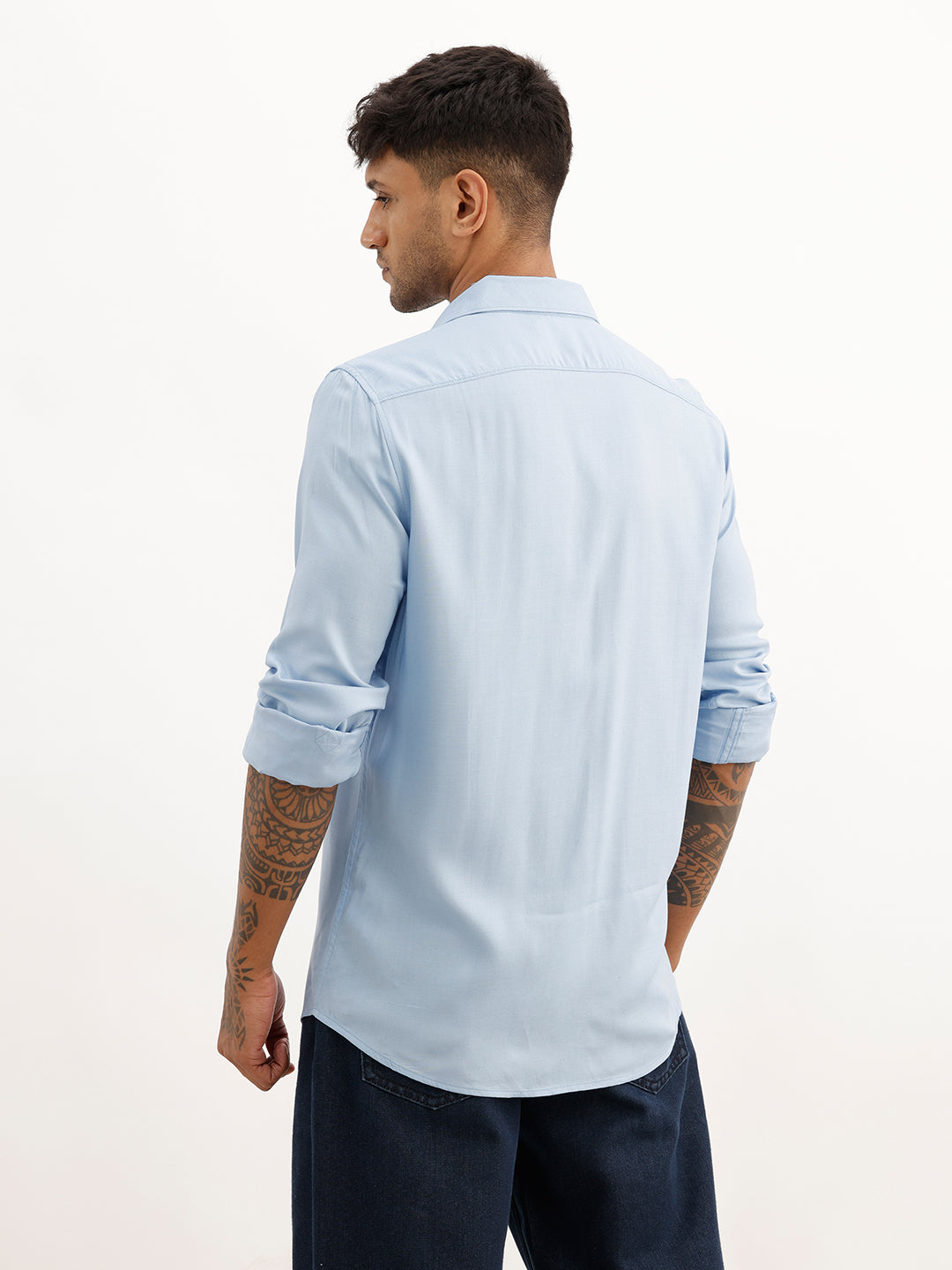 Solid Slim Fit Full Sleeve Shirt | Blue