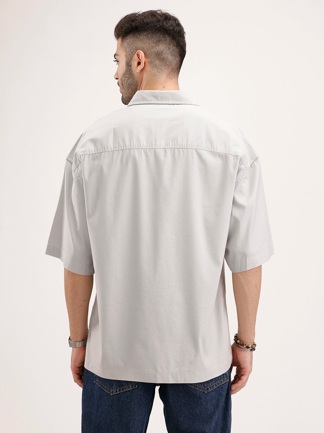 Oversized Double Pocket Half Sleeve Shirt | Grey