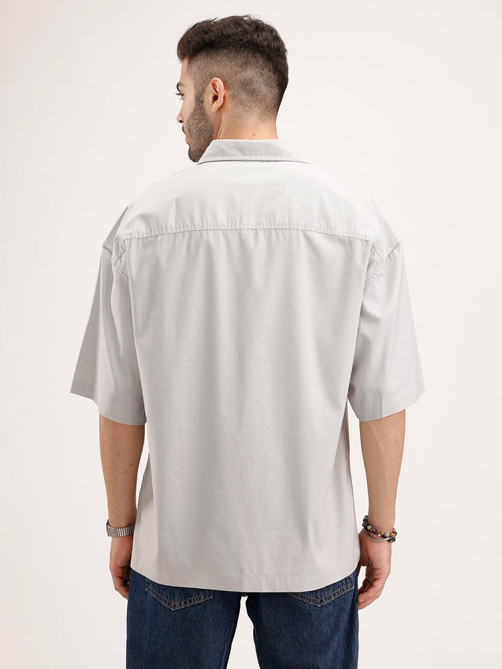 Oversized Double Pocket Half Sleeve Shirt | Grey