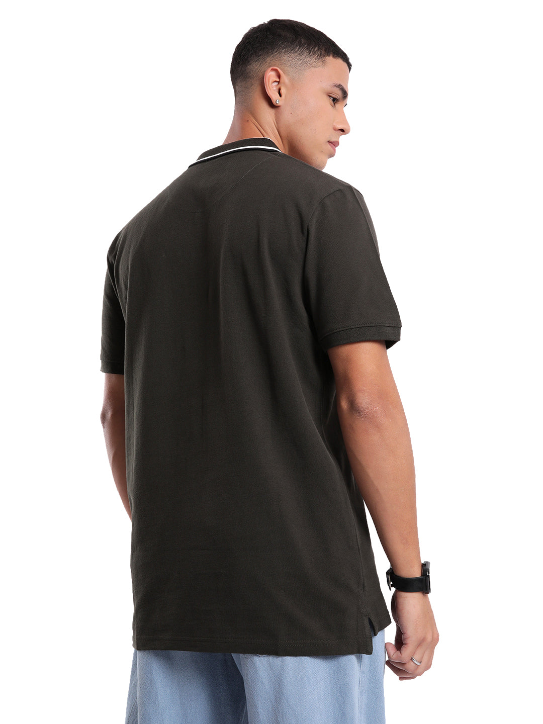 Elite Olive Contrast Collar Polo T-Shirt