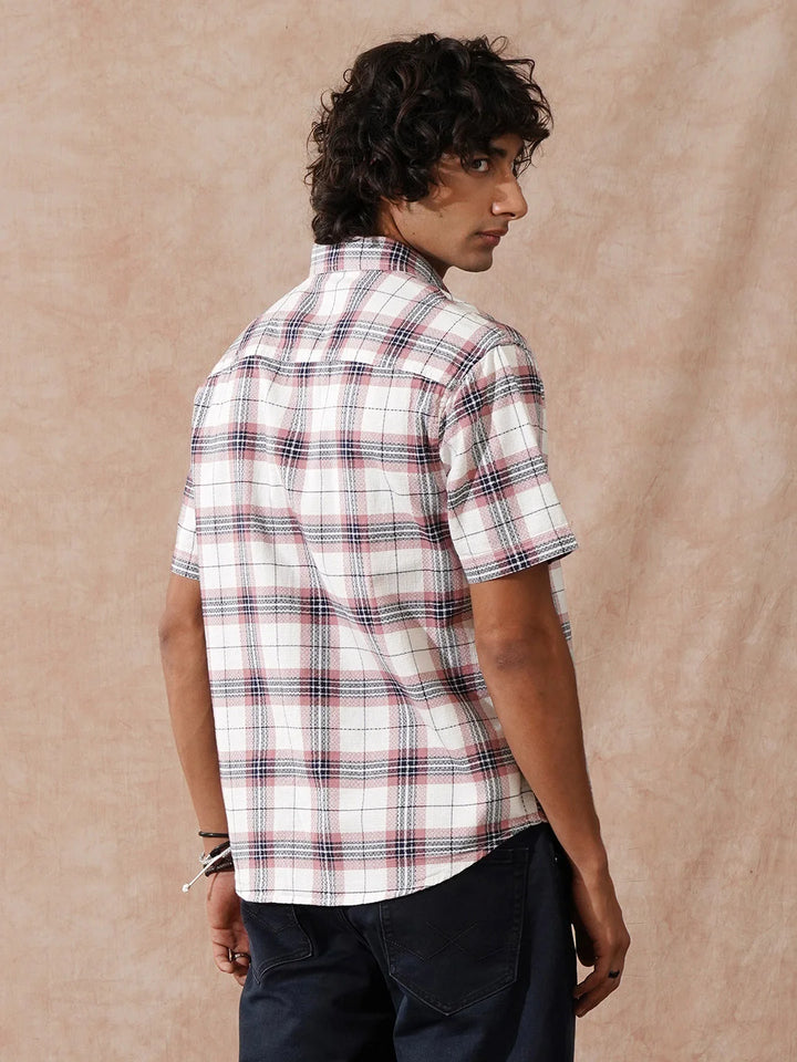 Textured Checks Comfort Fit Shirt | Pink