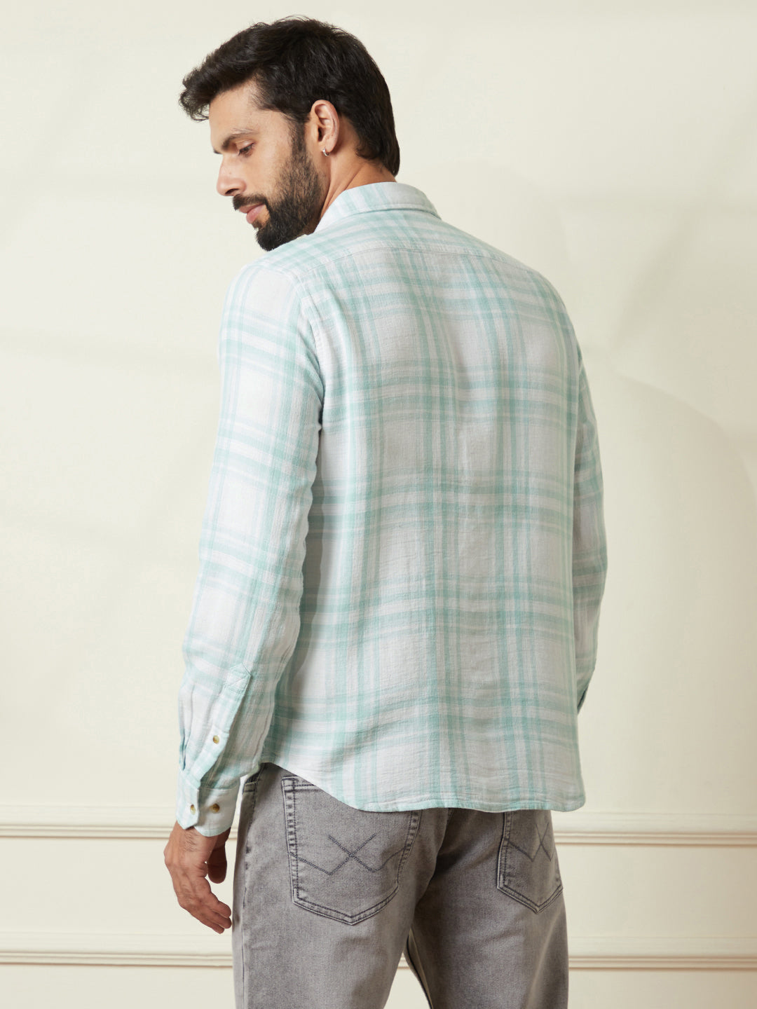 Checked Cotton Shirt in Green