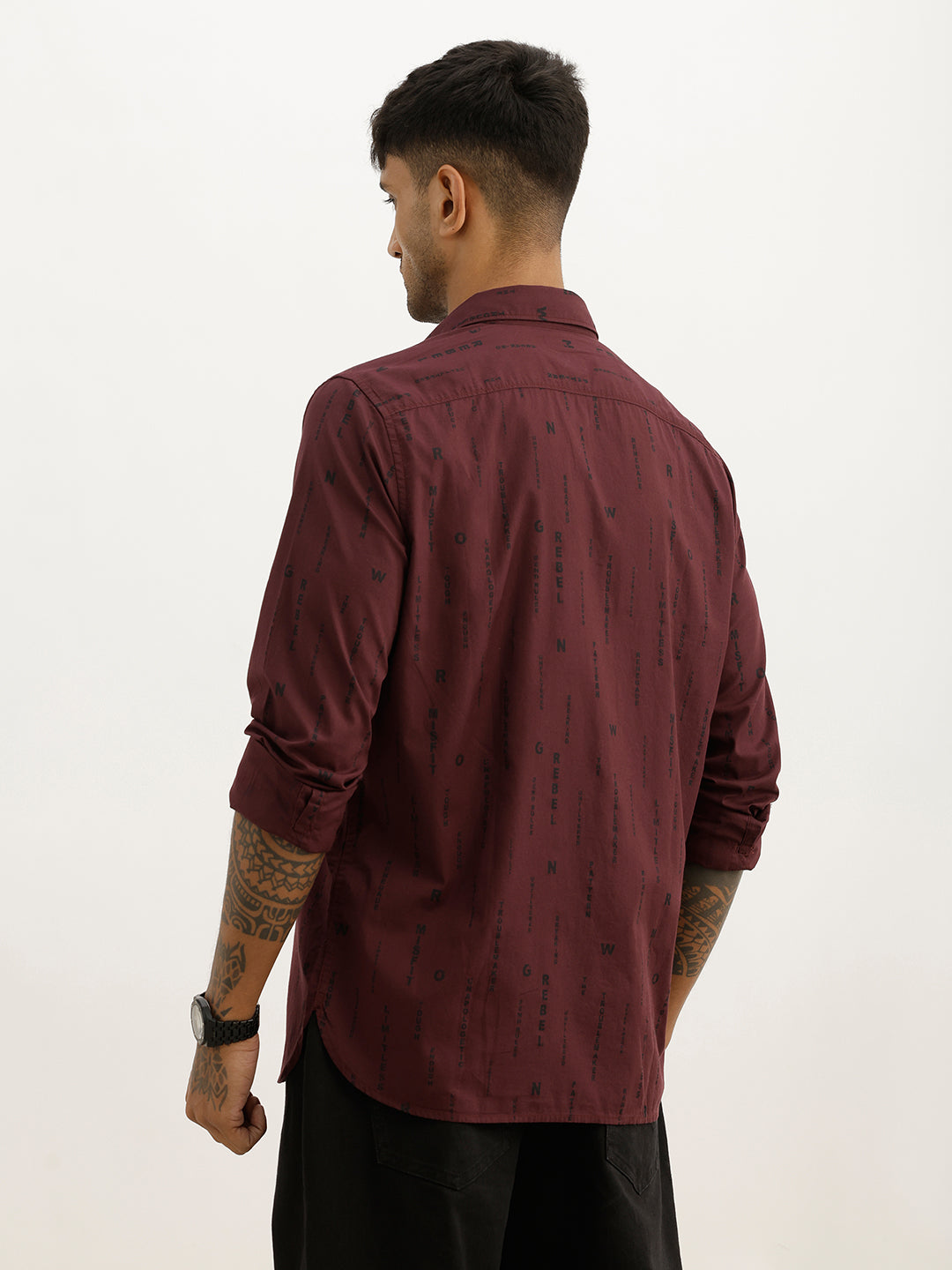 Slim Fit AOP Full Sleeve Shirt | Maroon