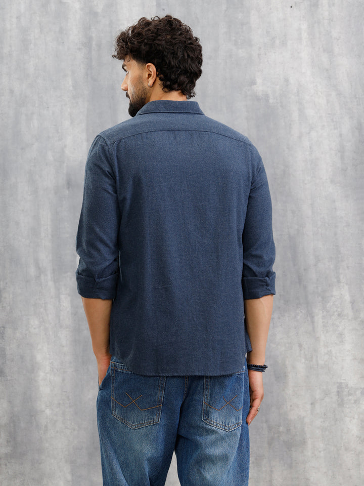 Melange Fabric Smart Shirt In Slim Fit  | Navy Blue