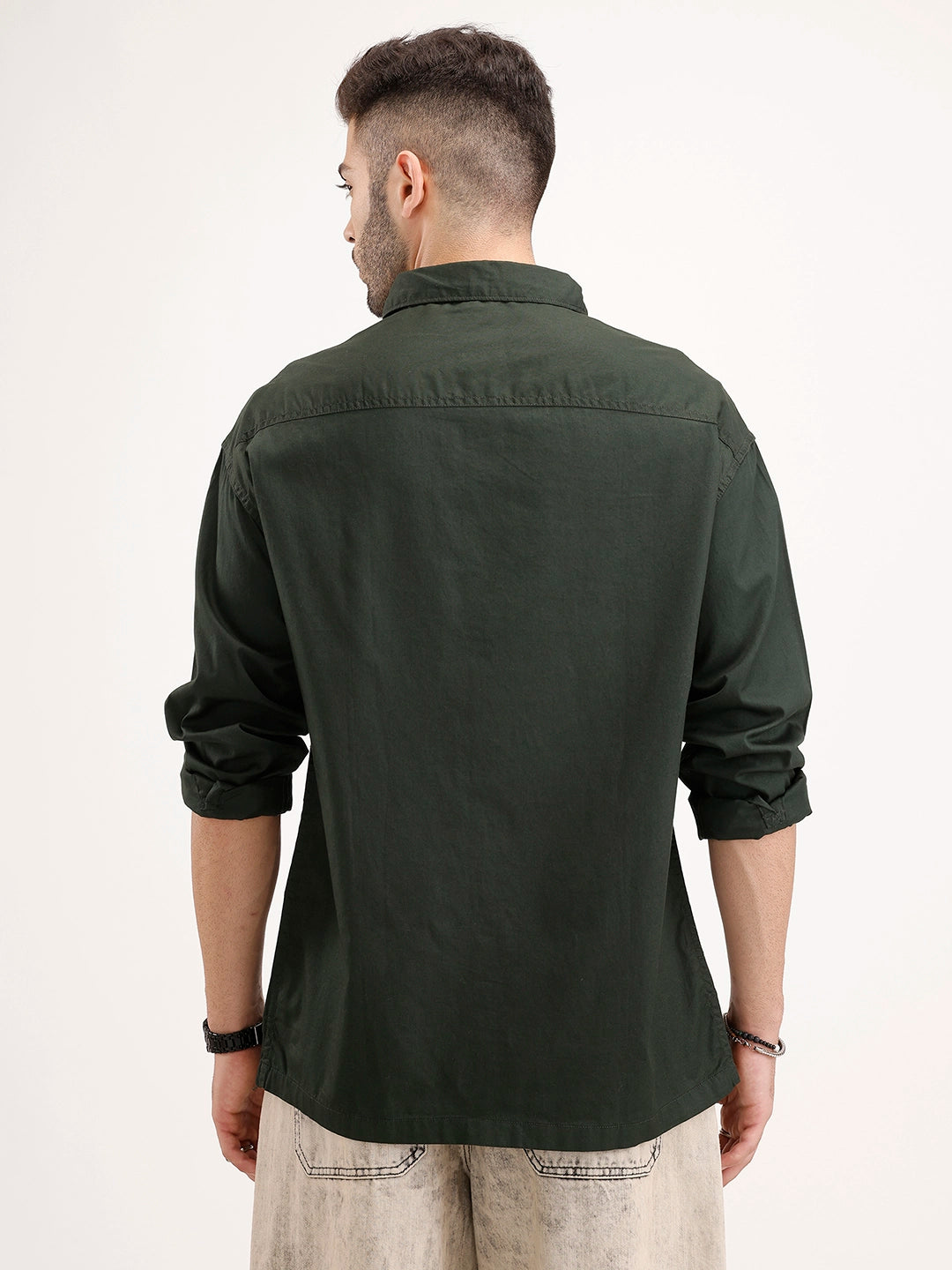 Oversized Fit Double Pocket Patch Detailed Shirt | Dark Green