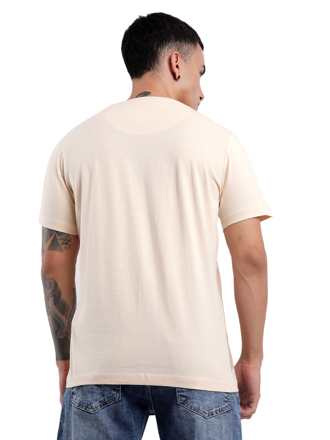 Wrogn Bloom Printed Beige T-Shirt